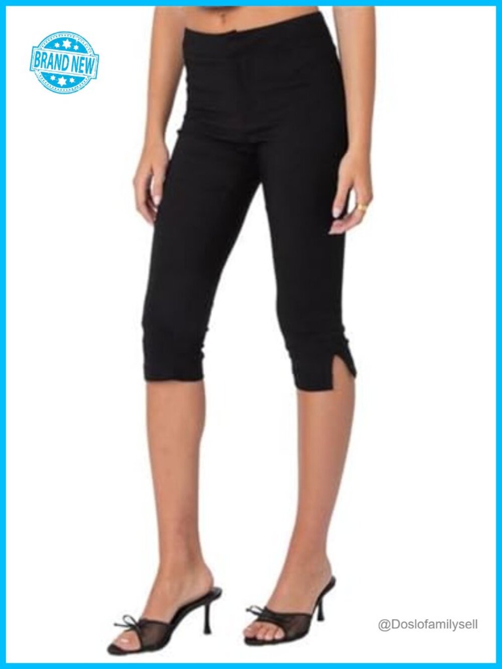 Women Slim Fitted Capri Leggings Bow Tie Low Rise Knee Length Cropped Pants